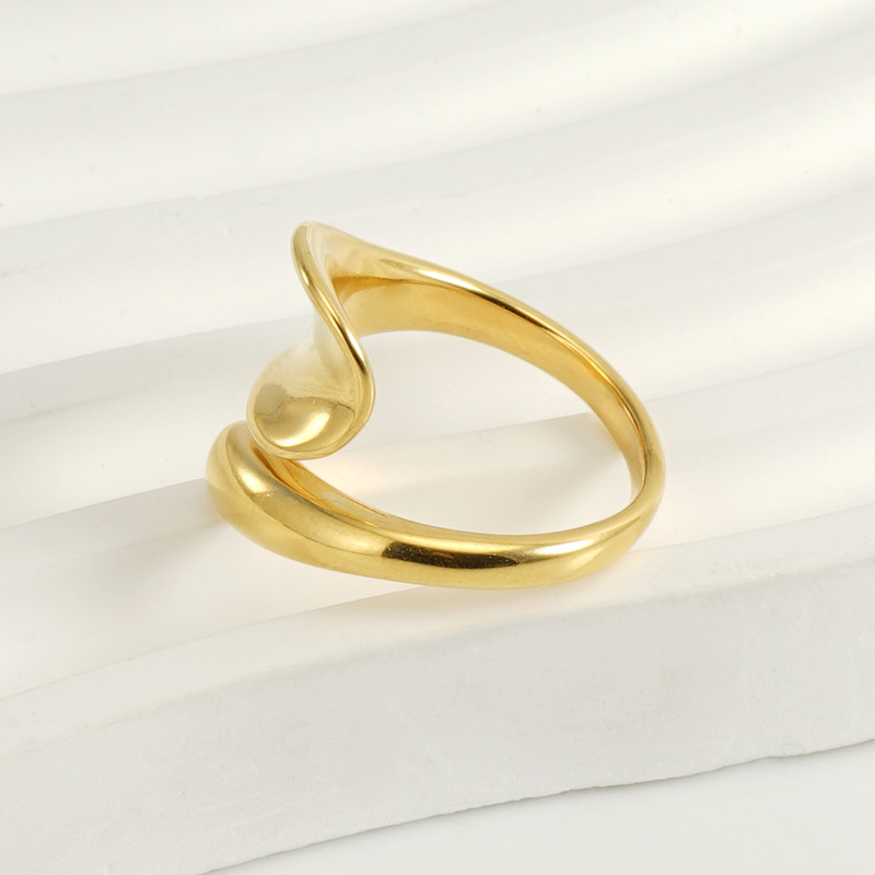 Gold Wave Ring - Elegant 18K Gold Plated Stainless Steel Open Band | Minimalist Modern Design