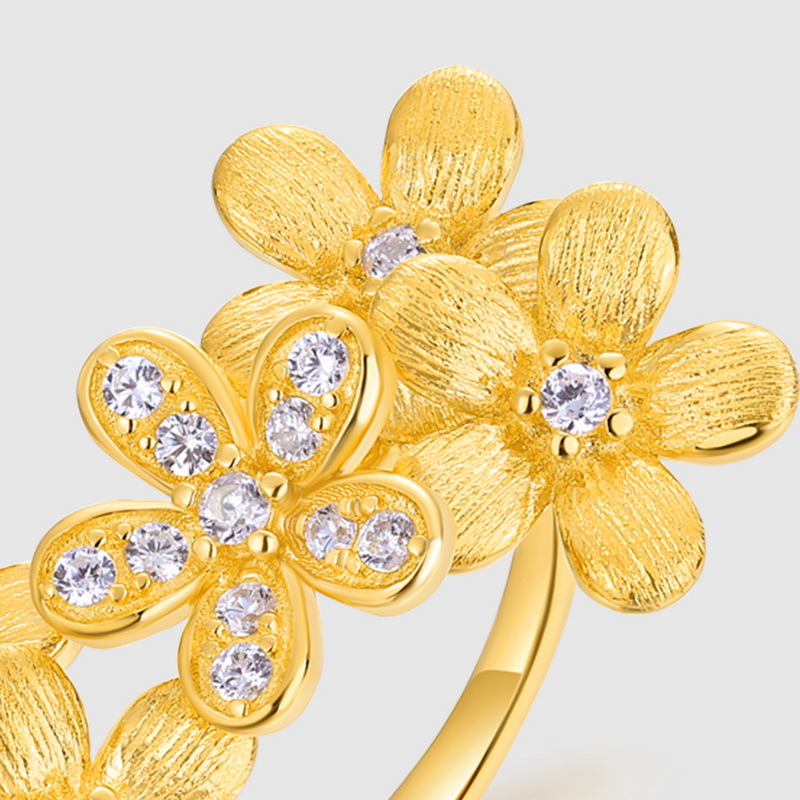 Blossom Flower Ring – 925 Silver with White Zircon & Brushed Finish