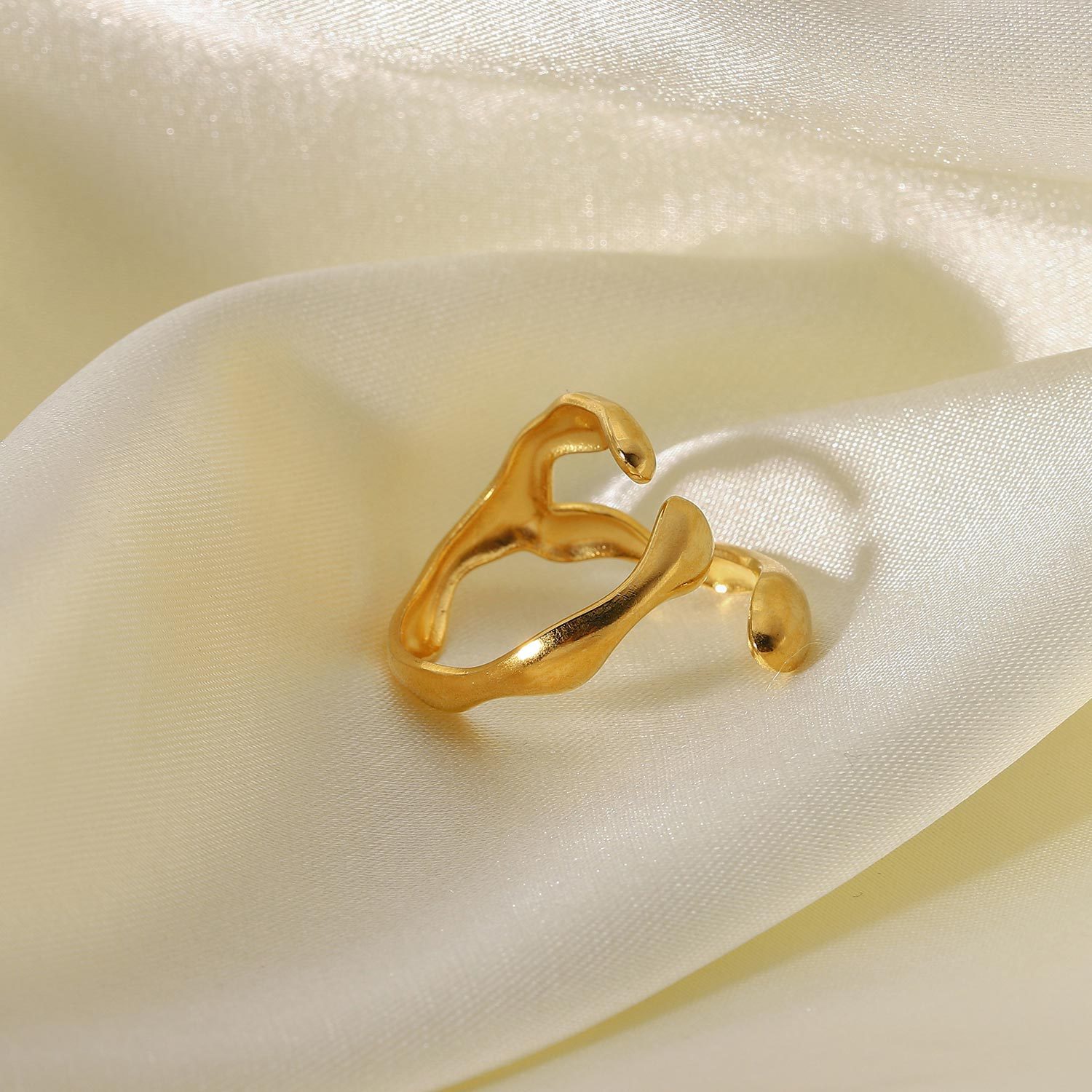 Irregular Gold Stainless Steel Ring for Women - Adjustable Open Band