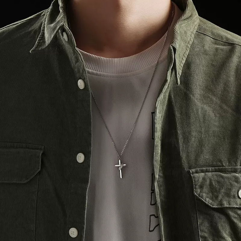 Men's Sterling Silver Cross Necklace - Italian Chain Faith Pendant Jewelry