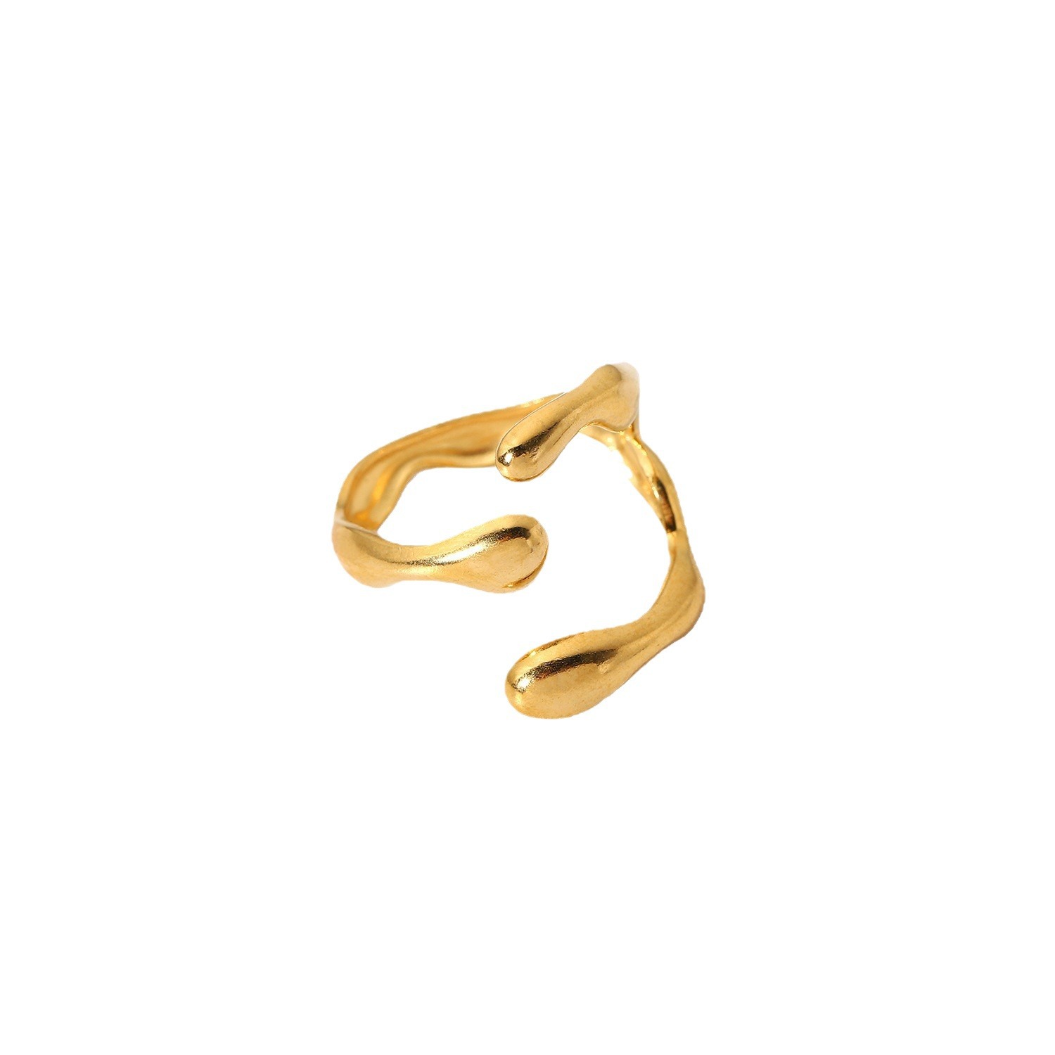 Irregular Gold Stainless Steel Ring for Women - Adjustable Open Band