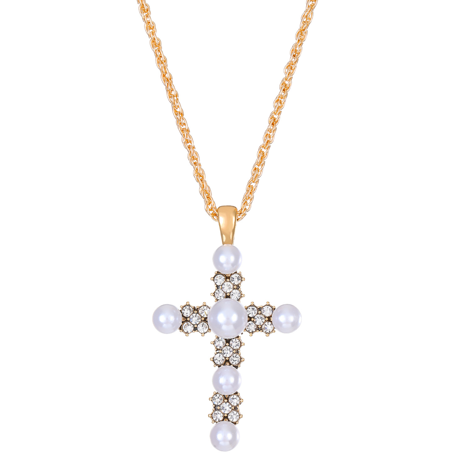 Couples Pearl Cross Necklace – Matching Gold Plated Religious Necklaces
