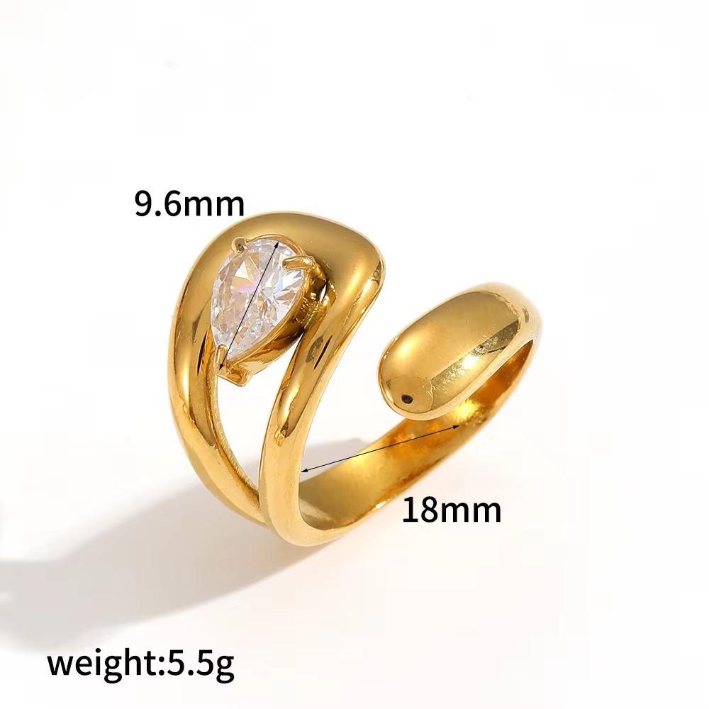 Adjustable Stainless Steel Teardrop Open Ring – 18K Gold & Silver Titanium Finish Women's Fashion Jewelry