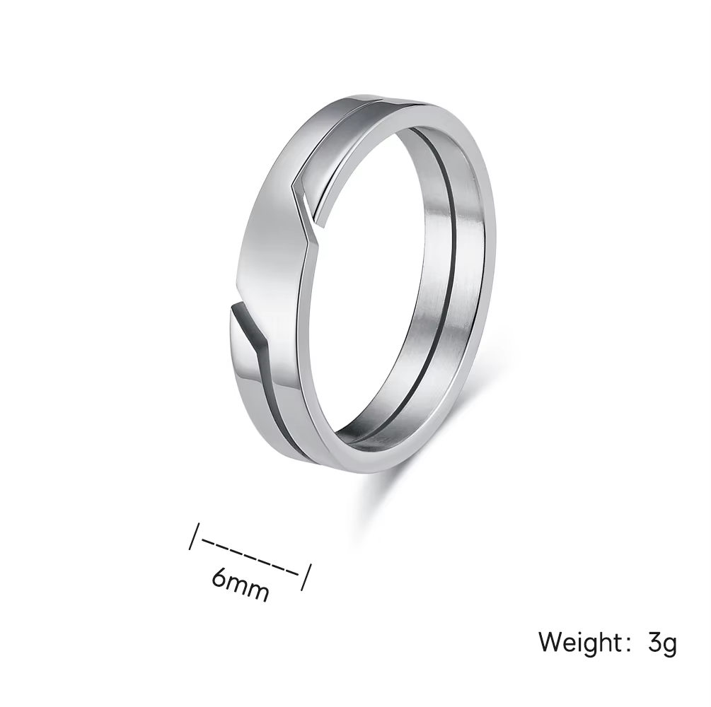 6mm Geometric Cut Stainless Steel Ring – Silver, Gold, Black | Wave Modern Finger Jewelry for Men & Women