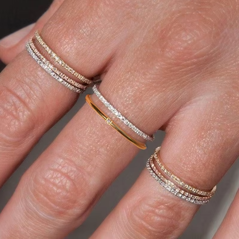 Minimalist 1mm Eternity CZ Ring – 18K Gold Plated Stainless Steel