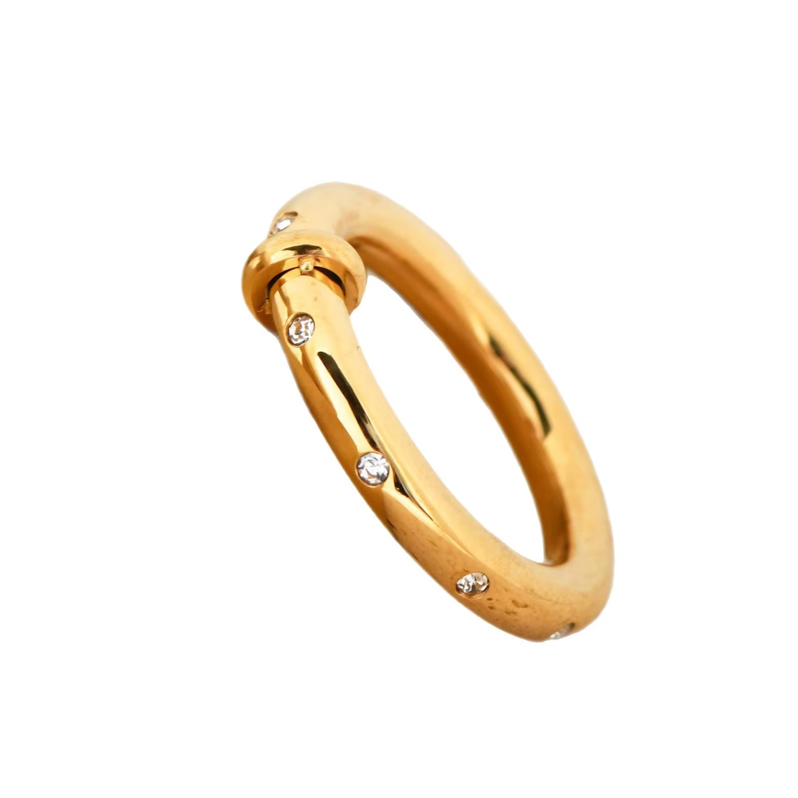 Trendy Titanium Steel Rhinestone Ring – Geometric Gold Plated Hand Jewelry