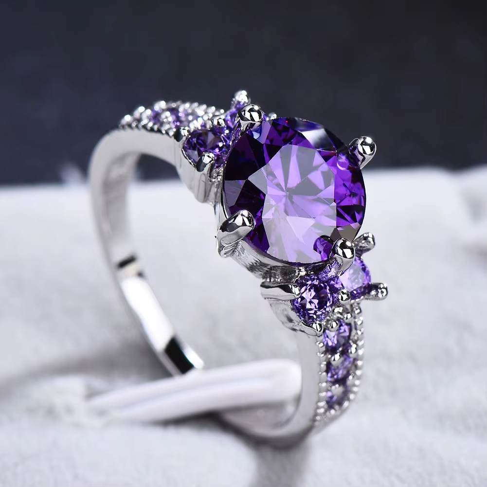 Hot Selling Amethyst Silver Ring for Women – Elegant Fashion Jewelry Engagement Proposal Ring