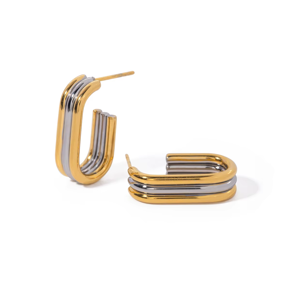 Jewelry Geometric 18K Gold Plated Stainless Steel Connect Color Three Layer Hoop Earring