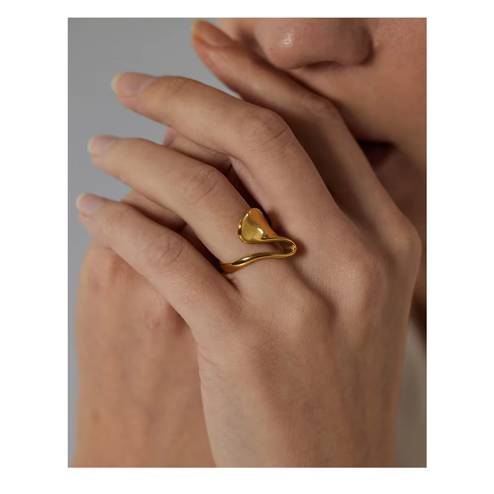 18K Gold Plated Irregular Geometric Stainless Steel Ring – Minimalist Statement Jewelry for Women