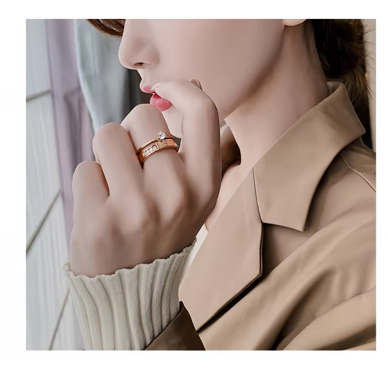 LOVE FOREVER Engraved Titanium Steel Engagement Ring with Zircon – Women's Wedding Jewelry