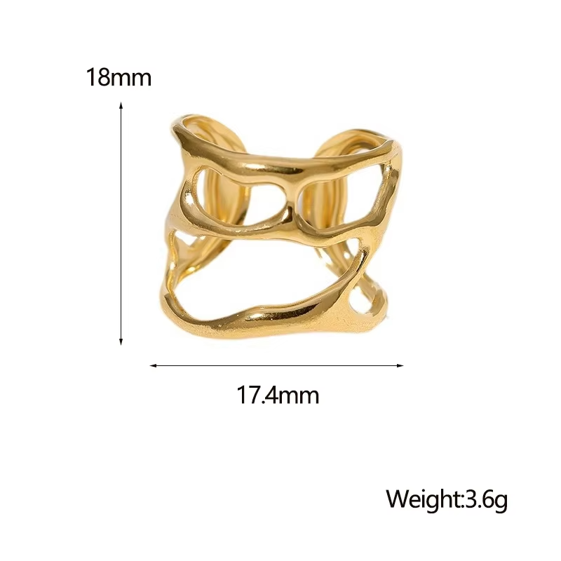 European Irregular Hollow 18k Gold Titanium Steel Index Finger Ring