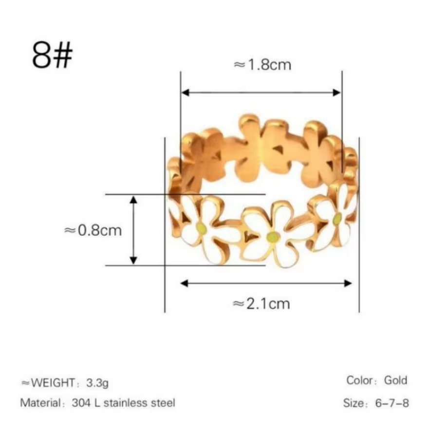 High-End 18K Gold Plated Stainless Steel Daisy Ring with White Enamel – Trendy Unisex Jewelry for Gifts & Parties
