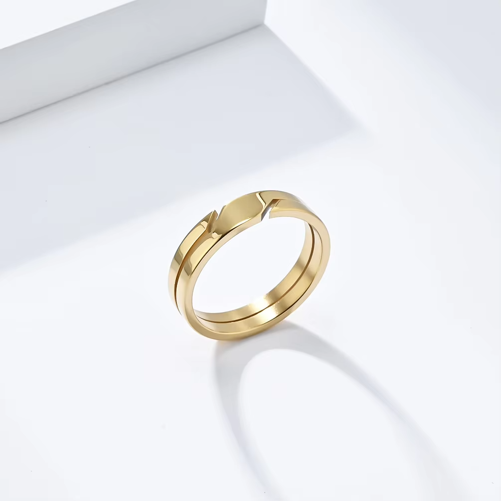 6mm Geometric Cut Stainless Steel Ring – Silver, Gold, Black | Wave Modern Finger Jewelry for Men & Women