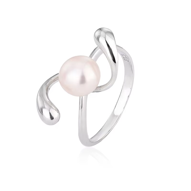 8-8.5mm Natural Freshwater Pearl 925 Sterling Silver Adjustable Ring – Elegant Wedding Jewelry for Women
