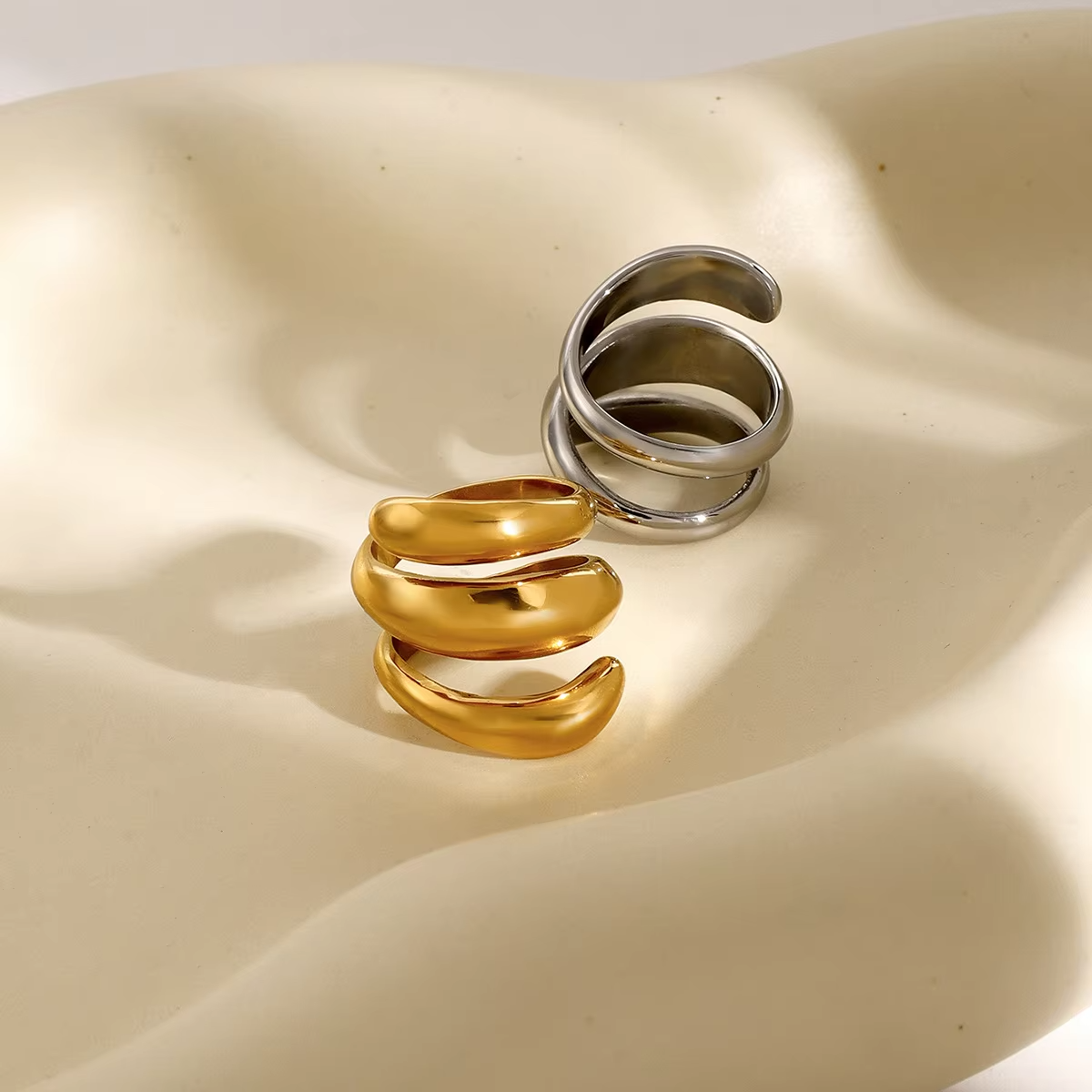 Chunky 18K Gold Plated Medieval Style Stainless Steel Ring – Unisex Bold Fashion Jewelry