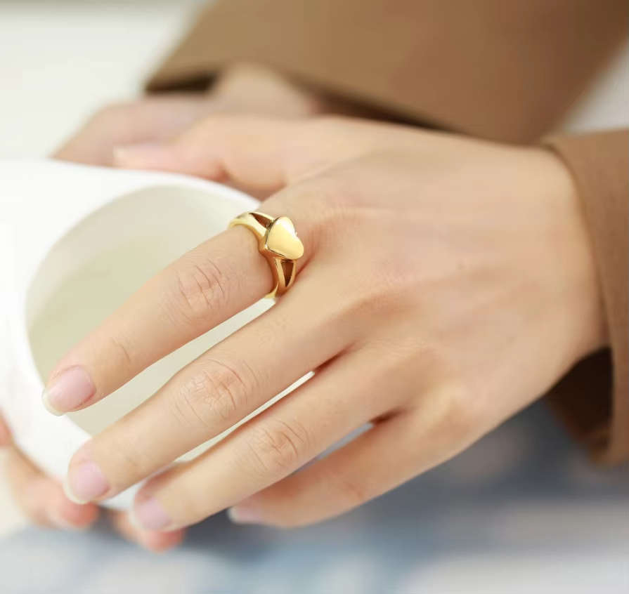 Stainless Steel Custom Engravable 18K Gold Plated Cremation Ashes Heart Urn Ring for Women – Memorial Jewelry for Human or Pet