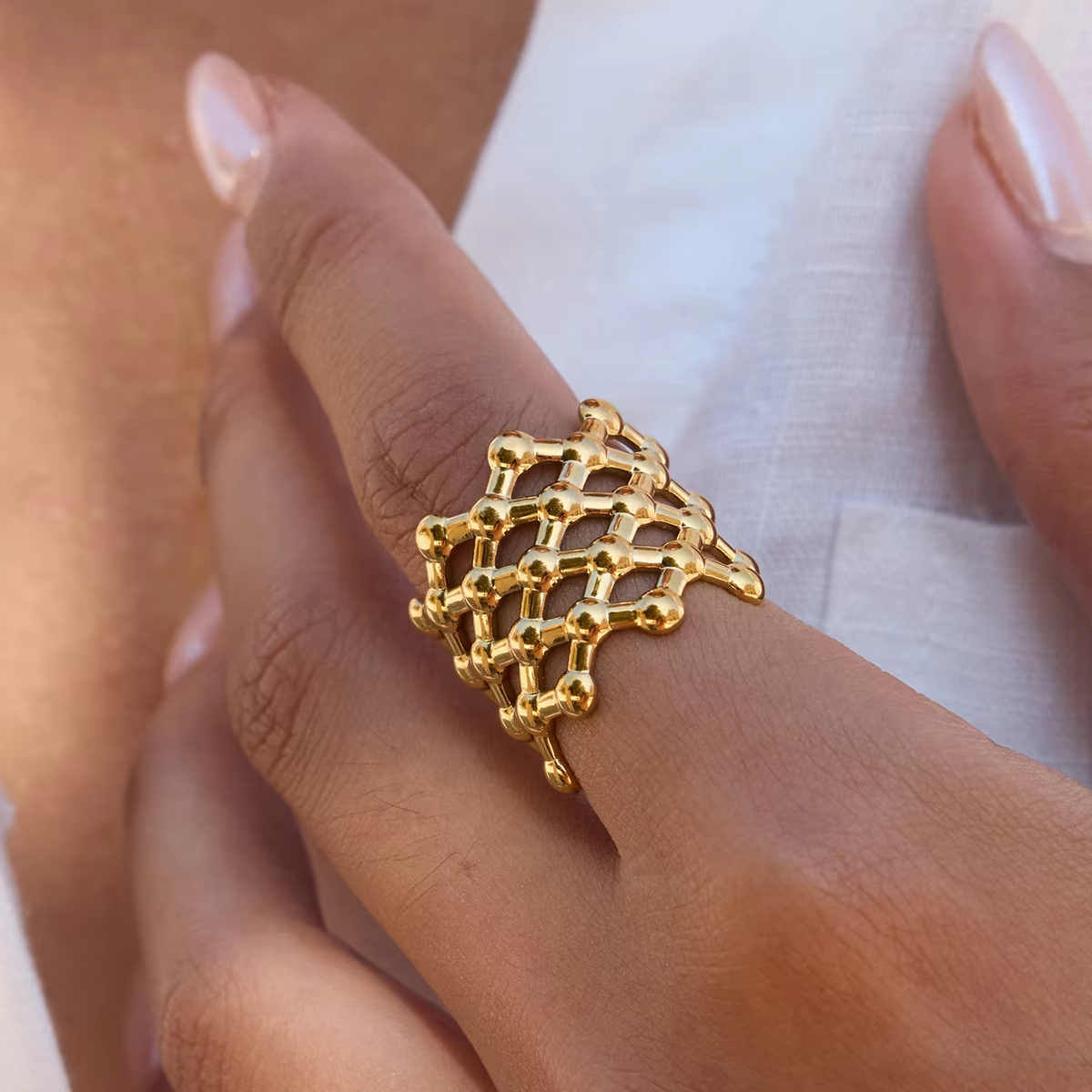High-Quality Hollow Geometric Open Ring – 18K Gold Plated Stainless Steel Statement Jewelry for Women