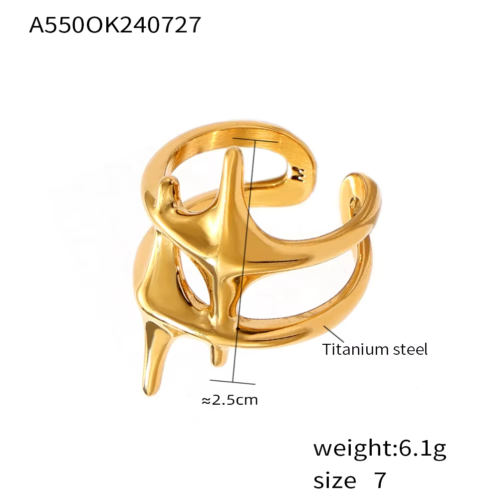 Cross Star Ring – 18K Gold Plated Titanium Steel Statement Index Finger Ring for Men and Women