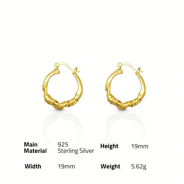 Chril April Trendy Style 925 Sterling Silver Gold Plated Simple Distortion Shaped Earrings