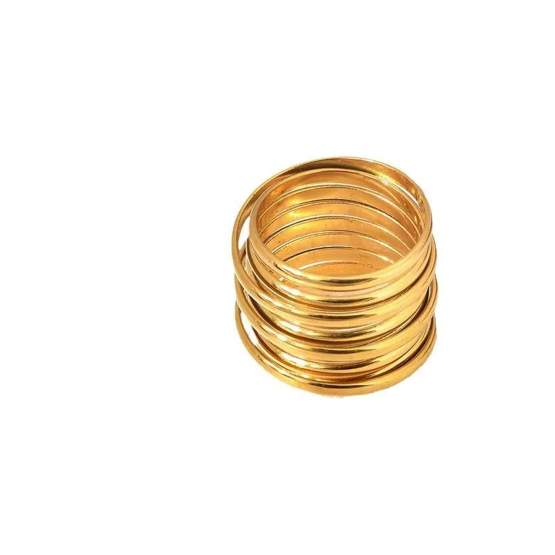 INS Style Multi-Layer Gold Plated Stainless Steel Fashion Ring – Bold Minimalist Commuter Ring for Women