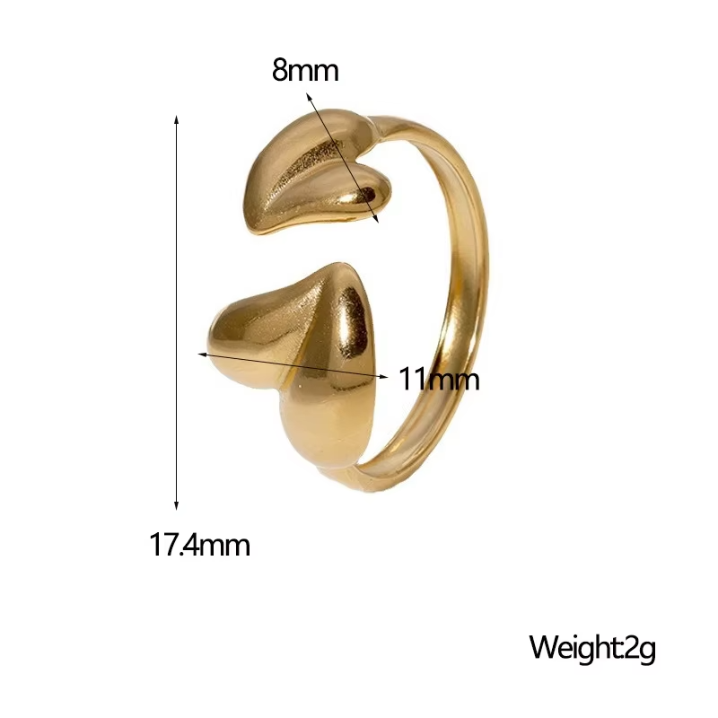 Heart-shaped Gold-plated Stainless Steel Asymmetrical Ring – Fashion Jewelry for Women