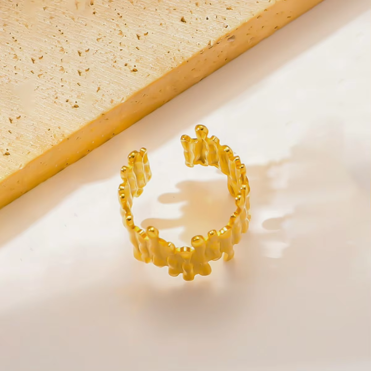 Trendy 18K Gold Plated Irregular Geometric Adjustable Ring – Minimalist Chic Stainless Steel Jewelry for Women