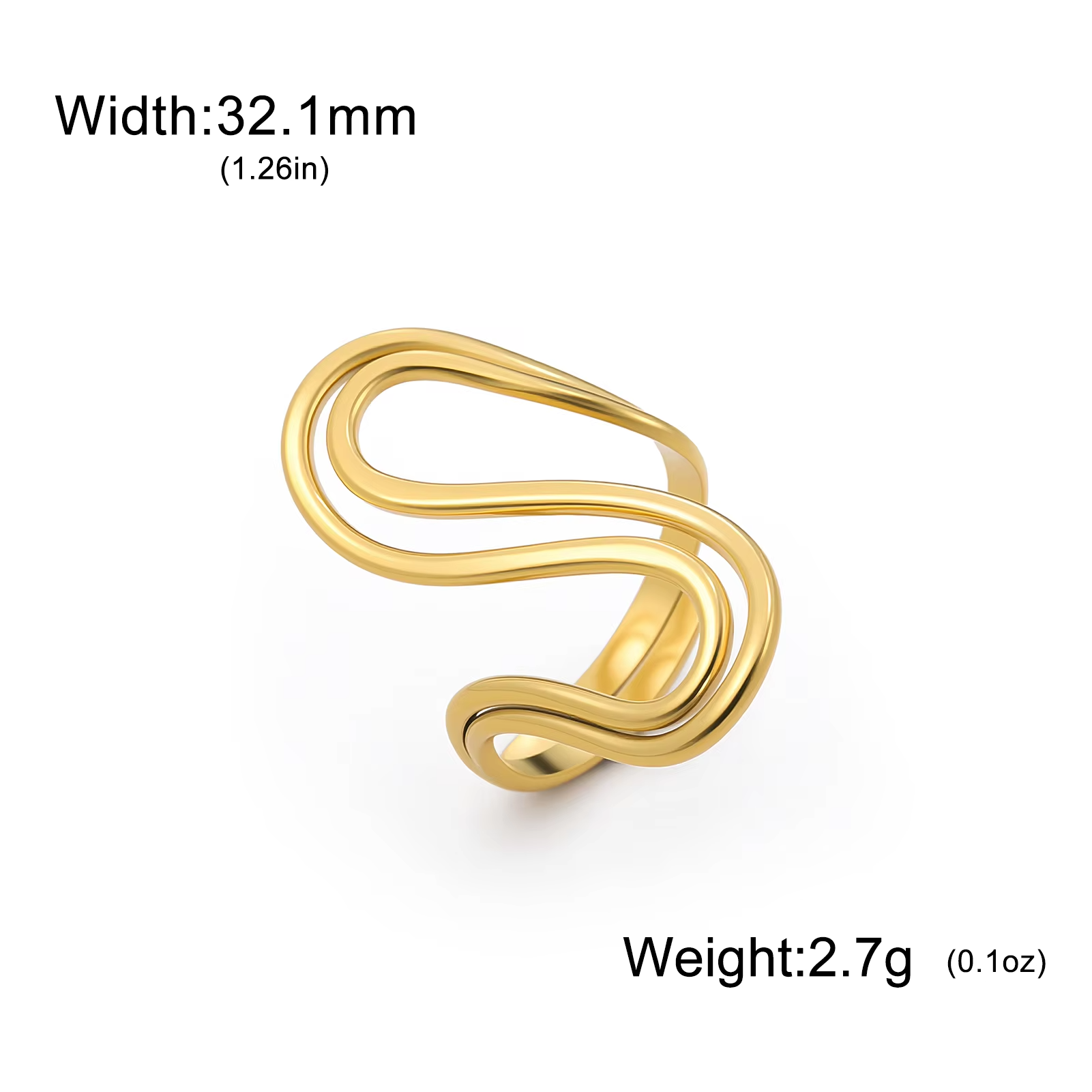 Minimalist S-Shape Open Ring – Hollow Out Stainless Steel Gold Color Party Jewelry for Women and Girls