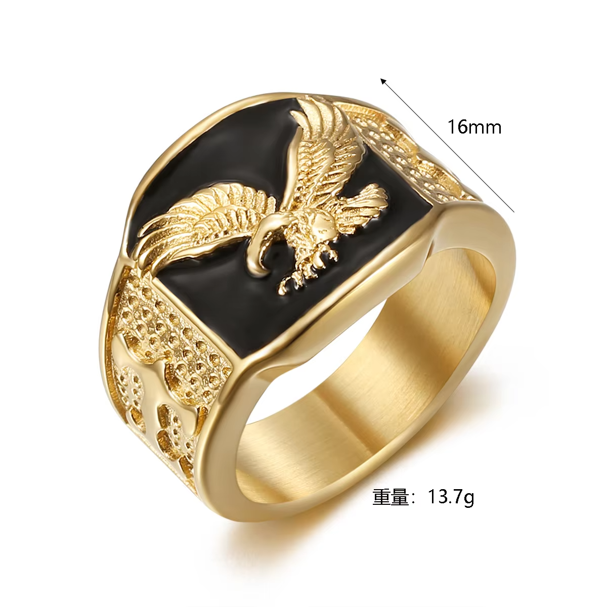18K Gold Plated Eagle Ring – Stainless Steel Hip-Hop Style Statement Jewelry for Men