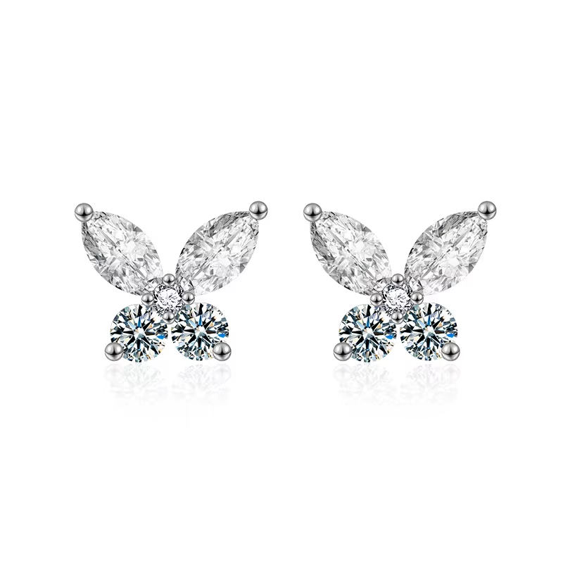 925 Sterling Silver Wedding Diamonds Earring Studs Jewelry Butterfly Marquise 0.2ct Moissanite Stud Earrings for Women