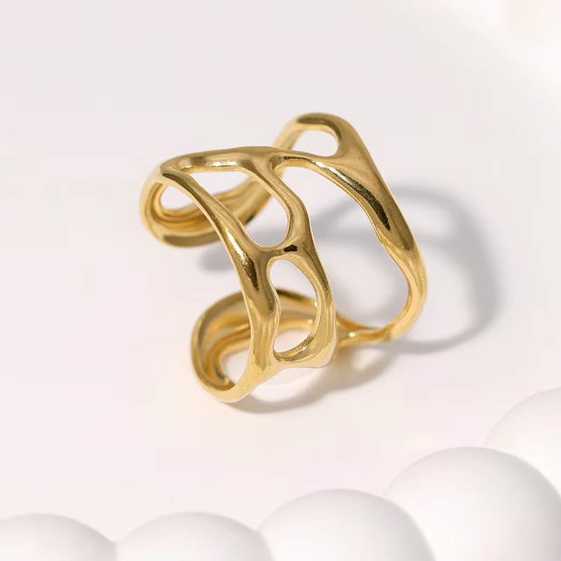 European Irregular Hollow 18k Gold Titanium Steel Index Finger Ring