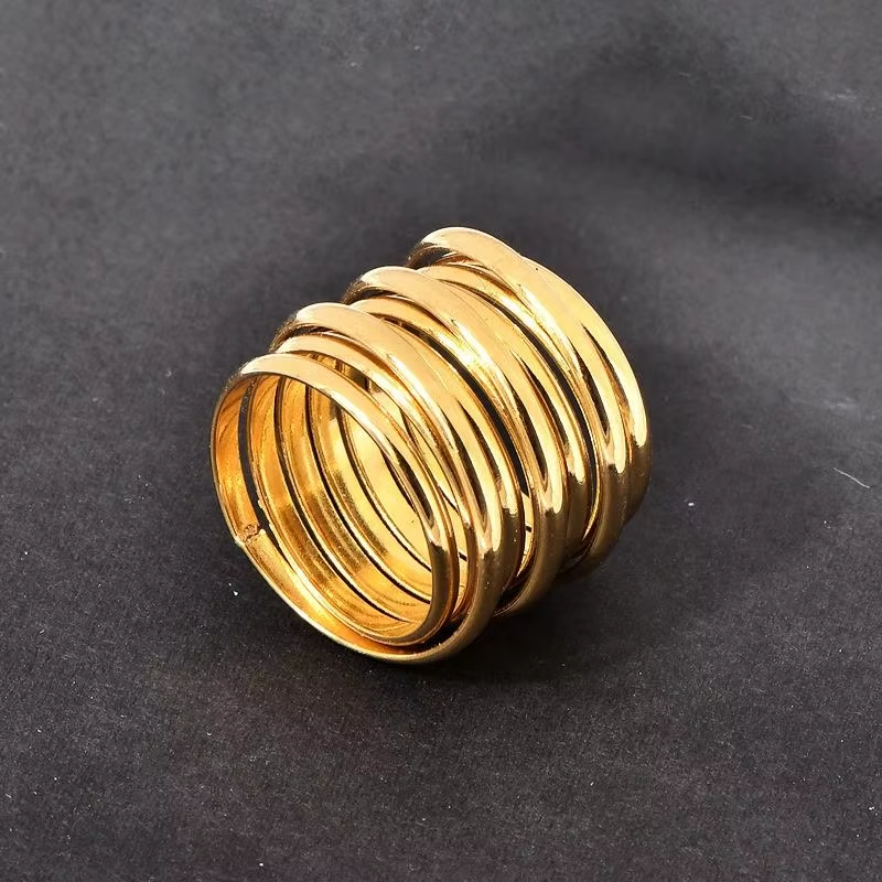 INS Style Multi-Layer Gold Plated Stainless Steel Fashion Ring – Bold Minimalist Commuter Ring for Women