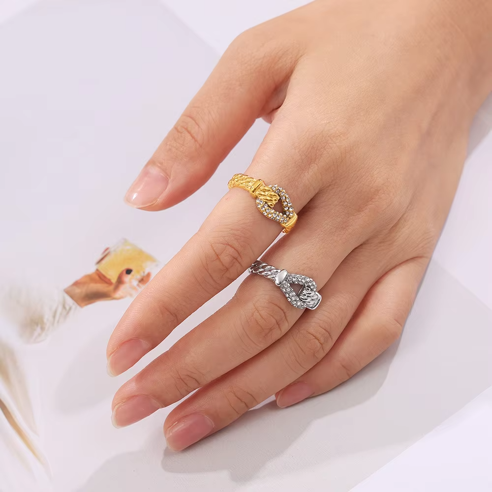 18K Gold & Silver Plated Stainless Steel Diamond Twist Rings – Wedding Party Jewelry Set