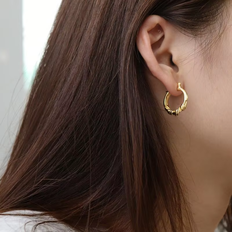 Chril April Trendy Style 925 Sterling Silver Gold Plated Simple Distortion Shaped Earrings