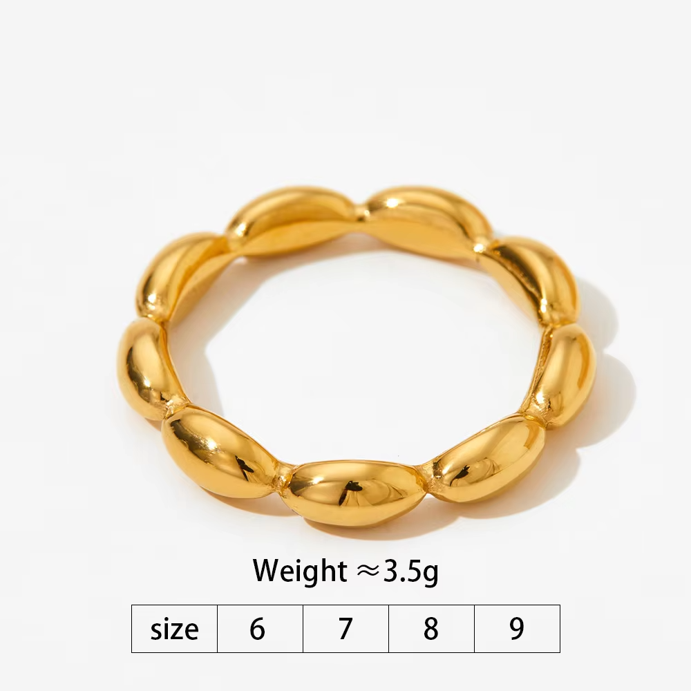 Silver & Gold Plated Oval Bead Stainless Steel Rings – Minimalist Wedding & Fashion Jewelry for Women