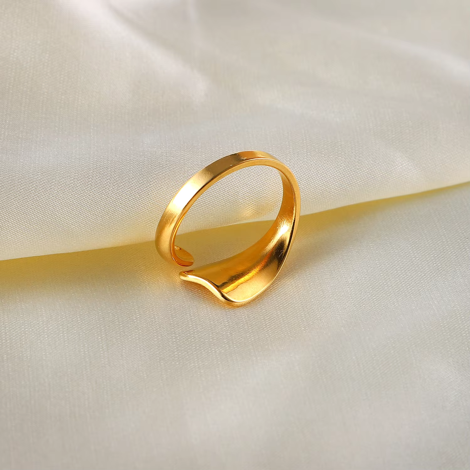 Simple 18K Gold Plated Stainless Steel Adjustable Geometric Ring – Irregular Chunky Finger Jewelry for Women