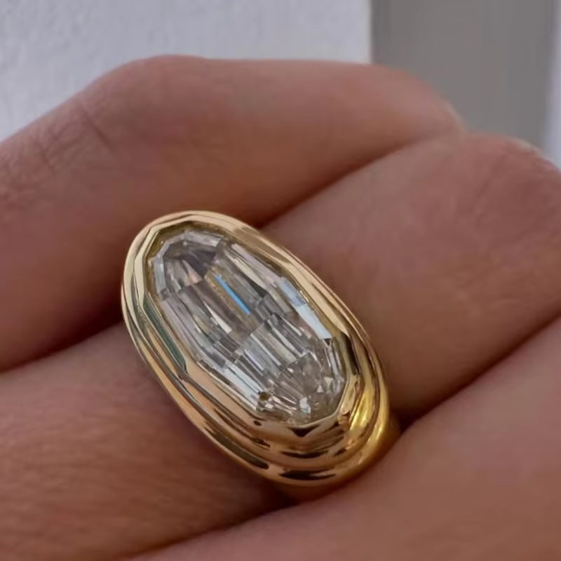 Bold Chunky Oval Zirconia Ring – 18K Gold Plated Stainless Steel Waterproof Statement Jewelry for Women