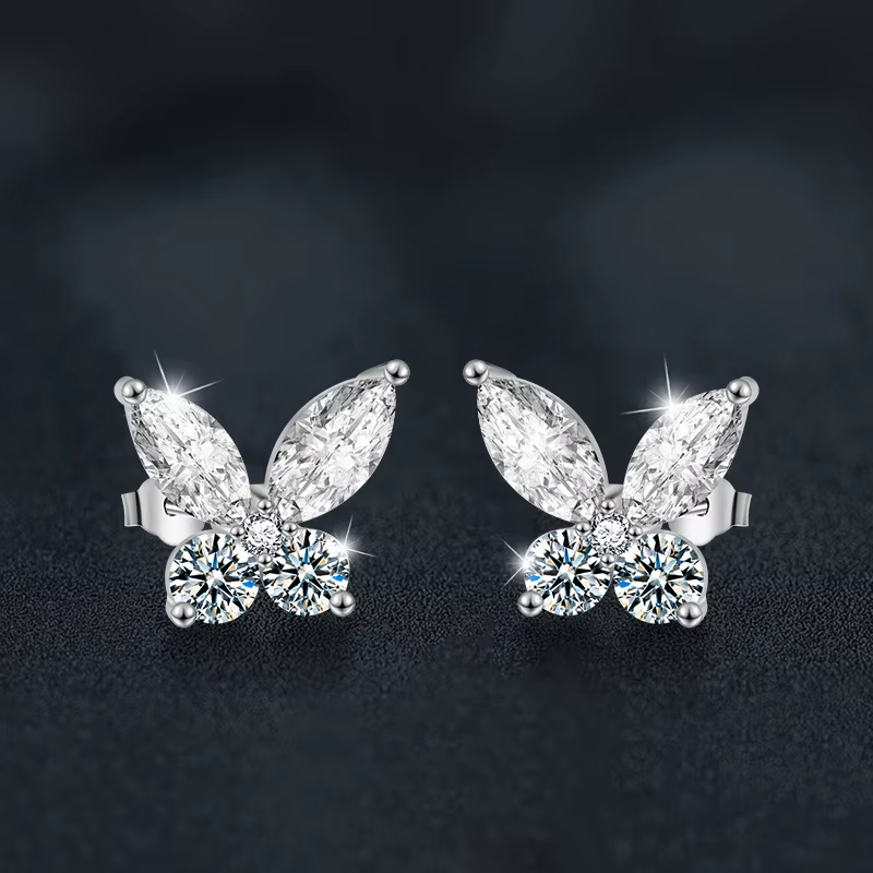 925 Sterling Silver Wedding Diamonds Earring Studs Jewelry Butterfly Marquise 0.2ct Moissanite Stud Earrings for Women