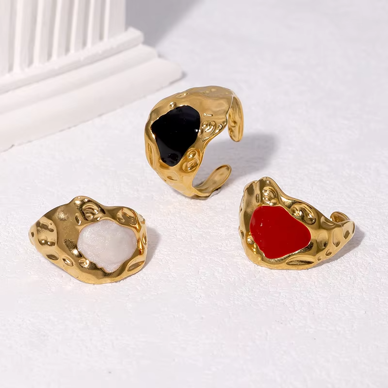 Vintage Irregular Open Ring – French Style Multi-Color Drip Glazed Titanium Steel Finger Ring