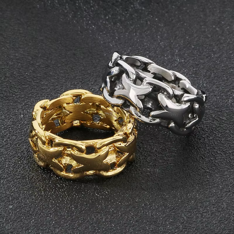 X-Cage Knuckle Ring – Polished Geometric Cut-Out Stainless Steel Band for Men