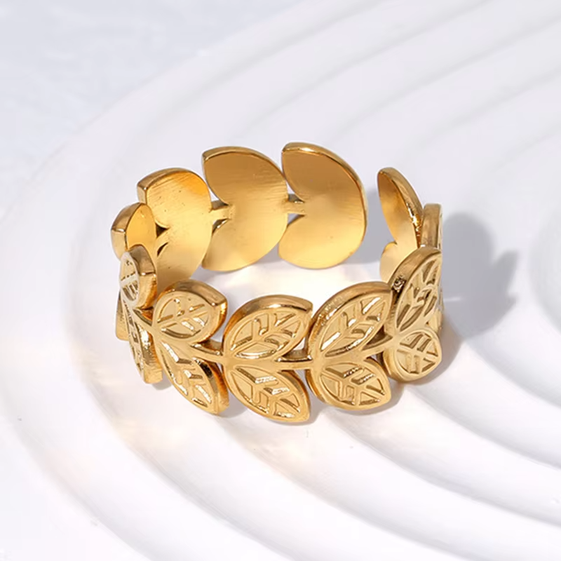 Fashion Adjustable Leaf Open Ring – High Quality Stainless Steel Jewelry for Women