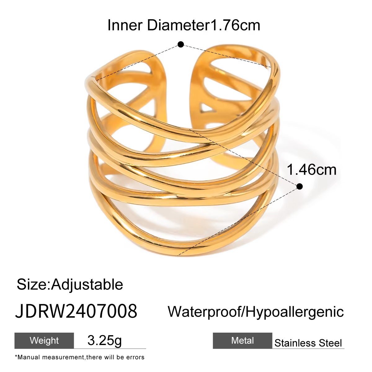 Wholesale Waterproof 18K Gold Plated Wave Ring – Stainless Steel Geometric Jewelry for Women