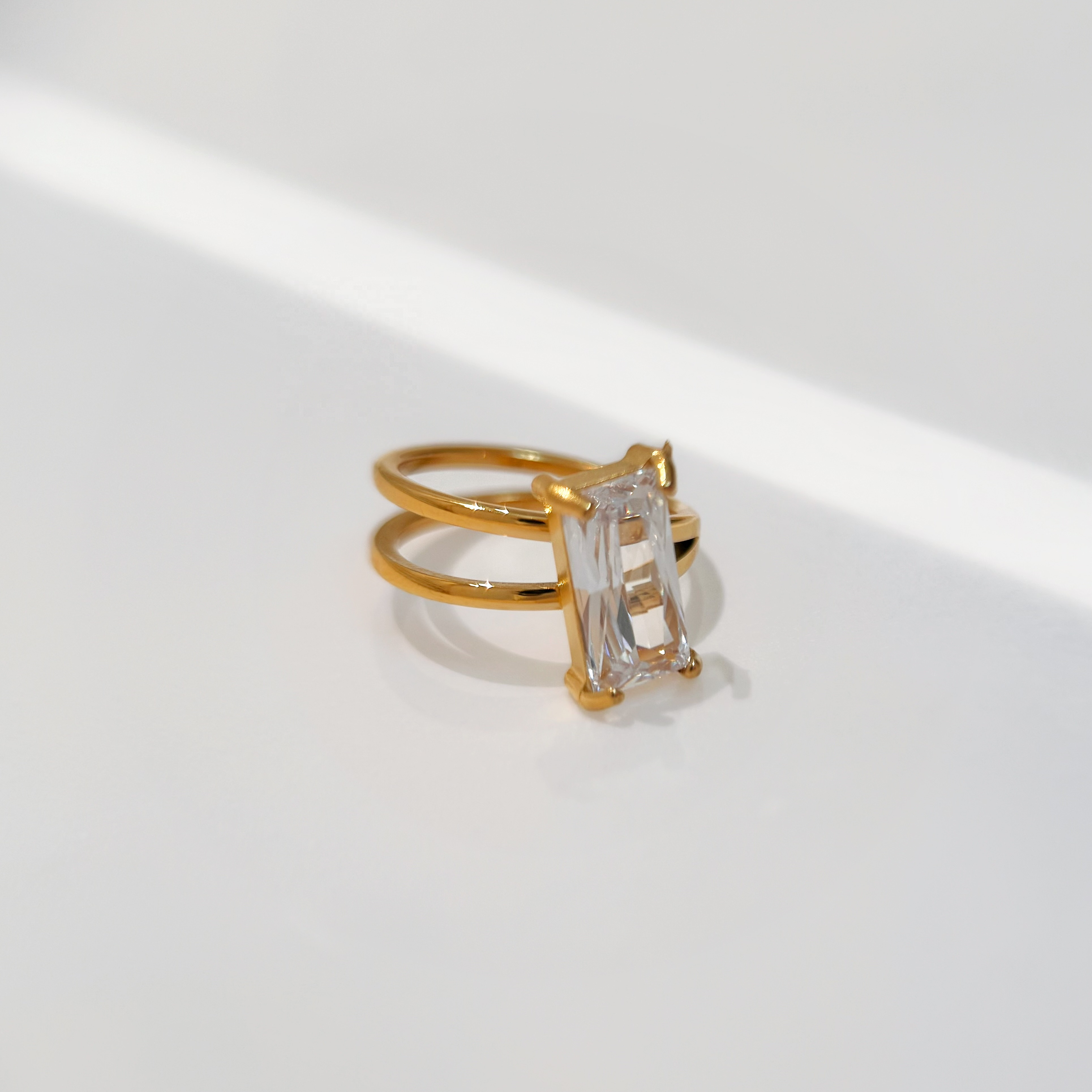 HOT 18K PVD Gold Plated Square Zircon Ring – Vintage Trendy Stainless Steel Valentine's Jewelry