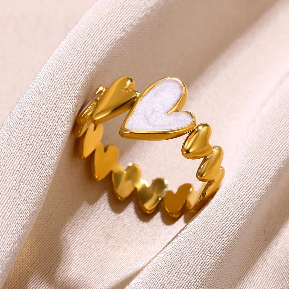 Vintage Heart Gold Plated Stainless Steel Rings – Romantic Adjustable Fashion Jewelry for Women