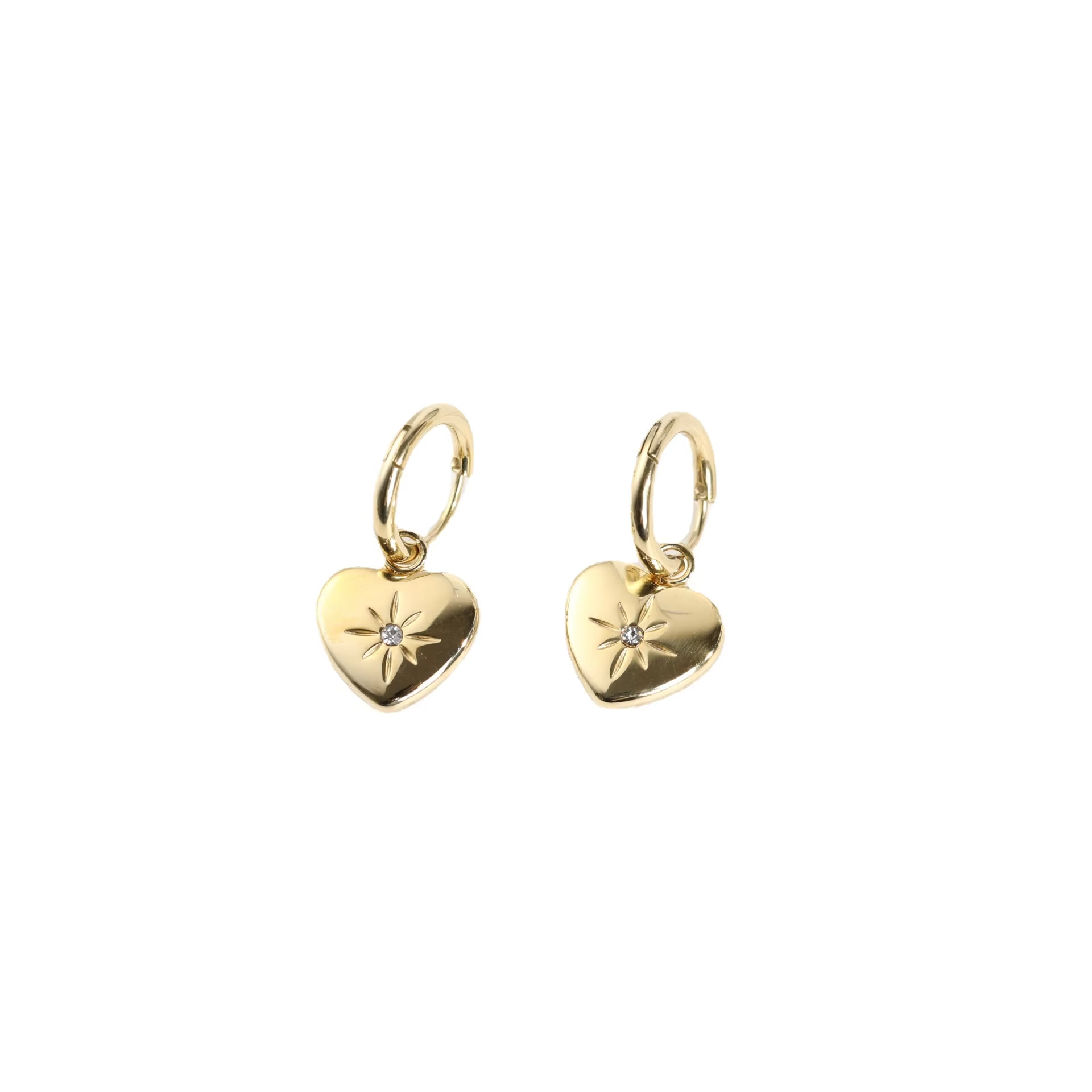 Fashion Eight-Pointed Star Zircon Heart Earrings 316L Stainless Steel Jewelry Gold Heart Hoop Earrings for Women