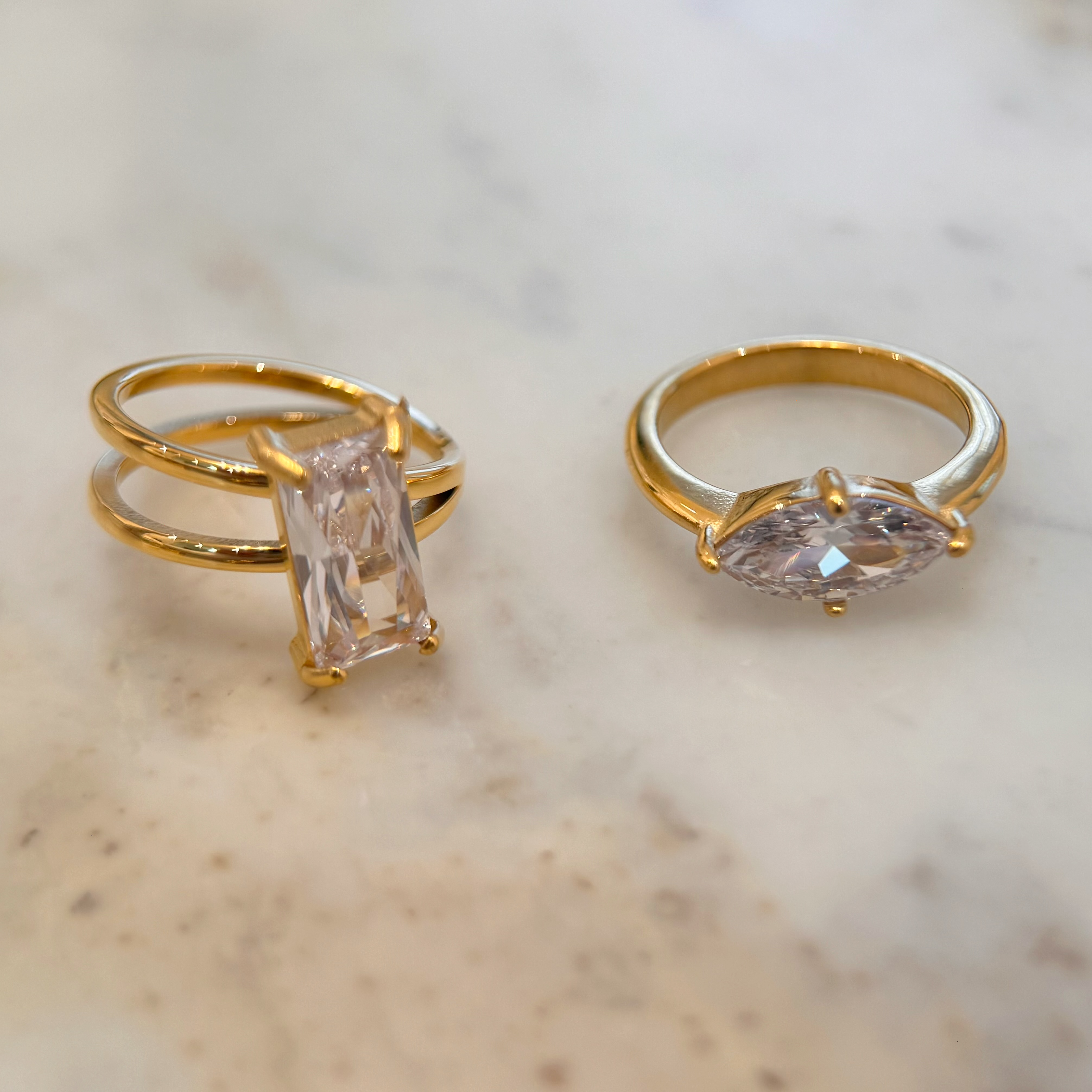 HOT 18K PVD Gold Plated Square Zircon Ring – Vintage Trendy Stainless Steel Valentine's Jewelry
