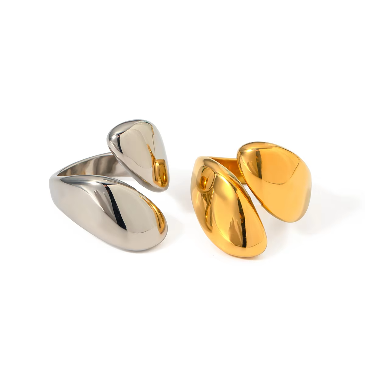 Adjustable Stainless Steel Teardrop Open Ring – 18K Gold & Silver Titanium Finish Women's Fashion Jewelry