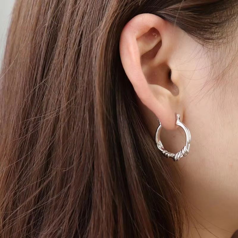 Chril April Trendy Style 925 Sterling Silver Gold Plated Simple Distortion Shaped Earrings