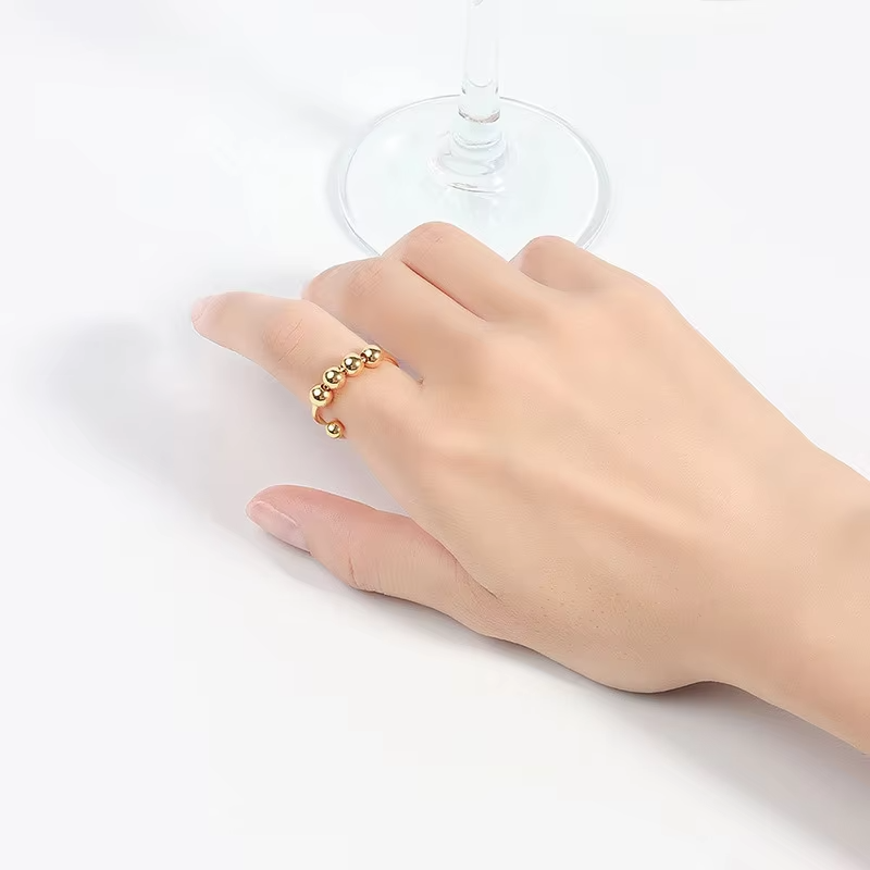Wholesale Adjustable Stainless Steel Spinner Anxiety Ring – Non Tarnish Open Beaded Ring for Women & Men