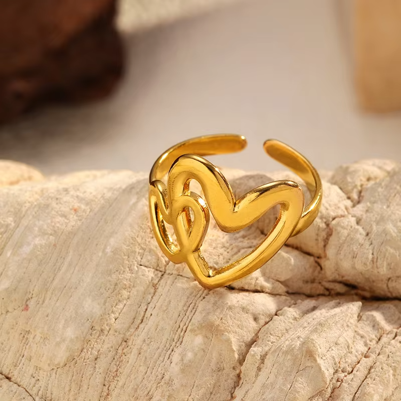 Personalized Open Heart Ring – Gold/Silver Stainless Steel Adjustable Women's Jewelry