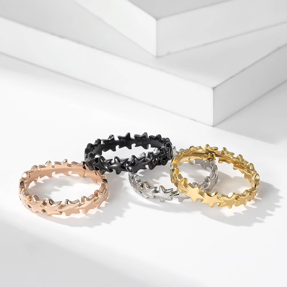 New 3.5mm Star Stackable Stainless Steel Ring – Rose Gold, Black, Silver, Gold | Fashion Jewelry for Men & Women